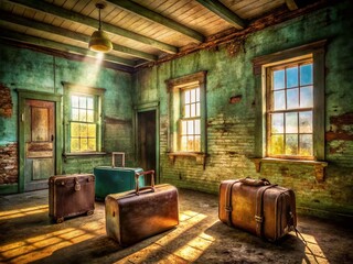 Surreal Abandonment in Rural Detention Centers and Farmhouses, Evoking Memories of Old Interiors and Removed Luggage