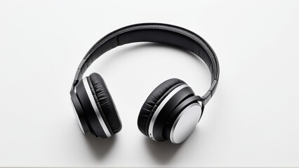 A sleek pair of over-ear headphones with black cushioned ear pads and a smooth, modern design rests on a plain white surface, ready for use.