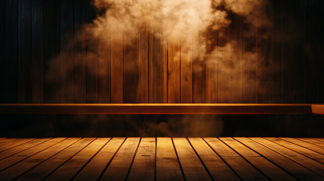 serene steam room with wooden walls and warm, inviting atmosphere. soft steam creates calming effect, perfect for relaxation and rejuvenation