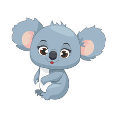 Cute cartoon Koala, wild animal baby koala. Wild nature little koala vector illustration isolated on white background.