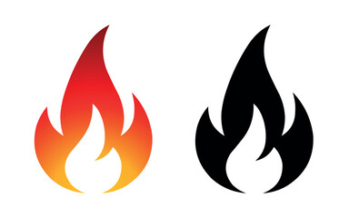 Flame vector fire icon flame logo template and silhouette shape isolated on white background