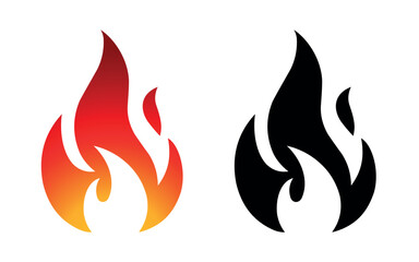 Fire flame icon and logo template silhouette shape vector art isolated on white background