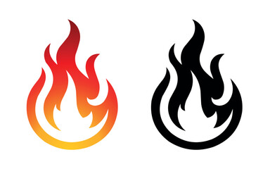 Fire flame icon and logo template silhouette shape vector art isolated on white background