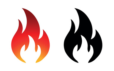 Flame logo template vector fire icon and silhouette shape isolated on white background