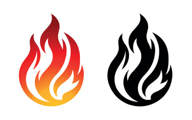 Flame vector fire icon flame logo template and silhouette shape isolated on white background