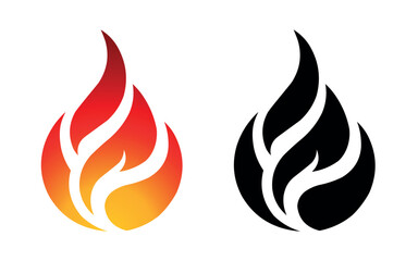 Flame vector fire icon flame logo template and silhouette shape isolated on white background