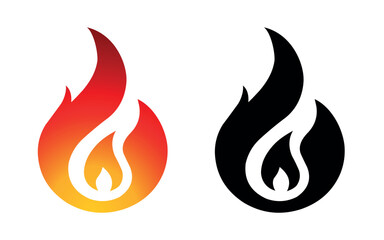 Fire flame icon and logo template silhouette shape vector art isolated on white background
