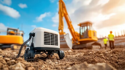 Obraz premium Portable generator powering a construction site, essential tool for offgrid projects