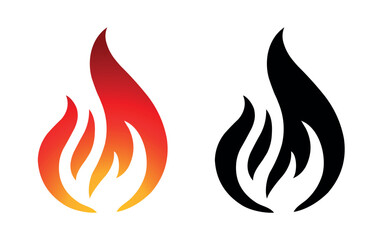 Fire flame icon and logo template silhouette shape vector art isolated on white background