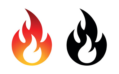 Fire flame icon and logo template silhouette shape vector art isolated on white background