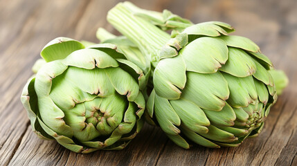 Fototapeta premium bunch of fresh, ripe, and colorful organic artichokes, symbolizing health, longevity, and natural abundance. Their intricate petals represent growth, protection, and layers of complexity