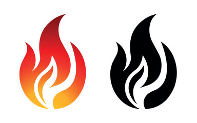 Fire flame icon and logo template silhouette shape vector art isolated on white background