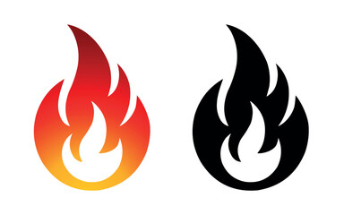 Fire flame icon and logo template silhouette shape vector art isolated on white background