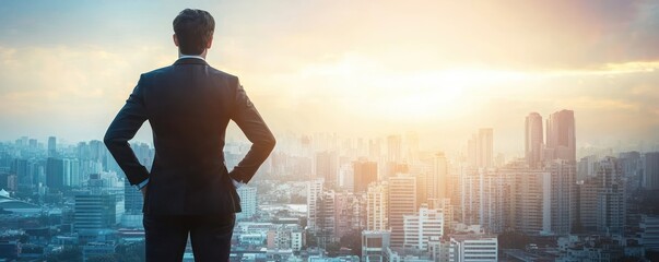 A visionary business leader strategizing for future success, with a backdrop of the company's aspirations and potential growth pathways, inspiring a forward-thinking corporate culture.