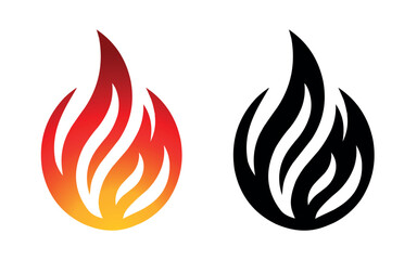 Flame logo template vector fire icon and silhouette shape isolated on white background
