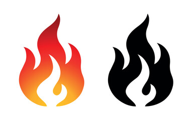 Flame vector fire icon flame logo template and silhouette shape isolated on white background