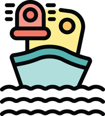 This colorful icon depicts a coast guard boat sailing on the sea with its siren on, ready for a rescue mission