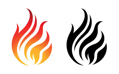 Fire flame icon and logo template silhouette shape vector art isolated on white background