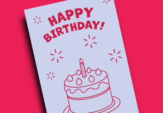 Red and Blue Happy Birthday Minimal Greeting Card