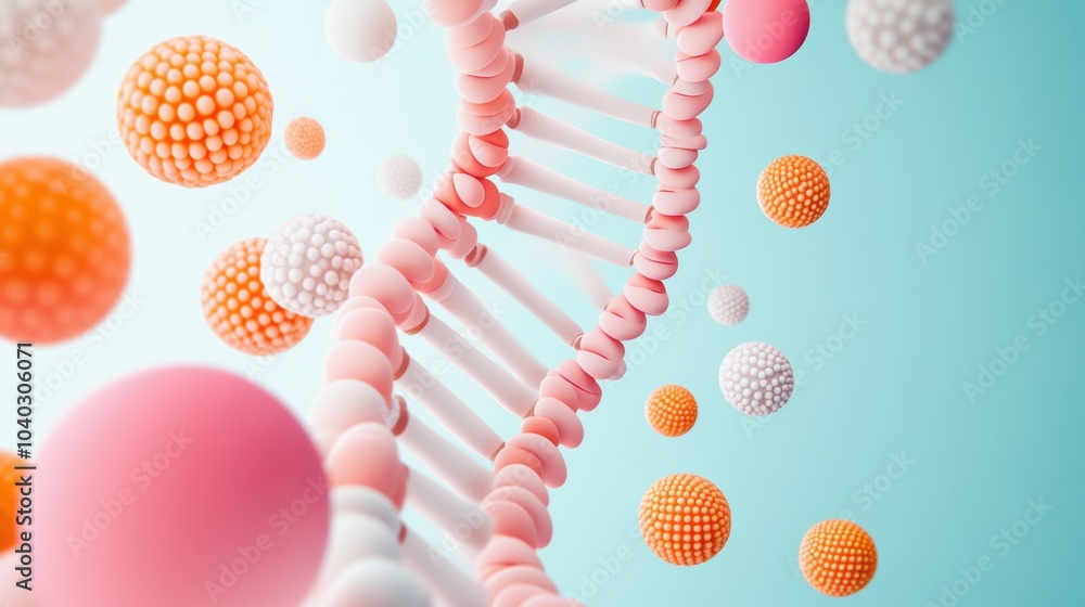 Poster a digital art piece portraying a dna sequence with abstract shapes and patterns, representing the ar