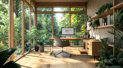 Obraz premium A computer desk with a monitor