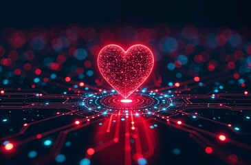 Red heart shape on digital background