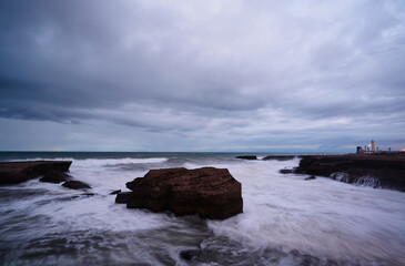 Storm on the ocean. Beautiful landscape of the seashore promenade at Rabat, Morocco.