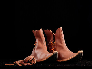 Vintage Viking Leather Shoes. Knight ancient boots