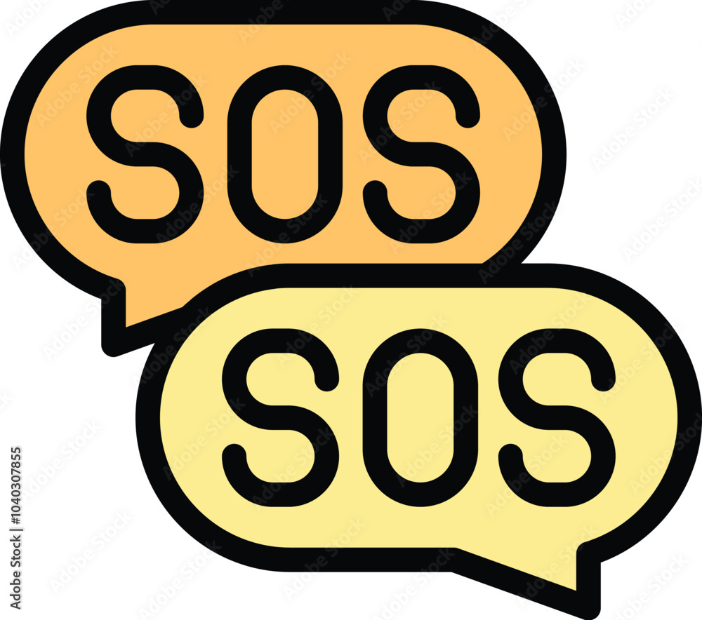 Poster two consecutive speech bubbles showing sos signal for emergency communication