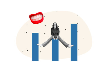Composite photo collage of happy old woman sit promotion chart development faceless grimace lips...