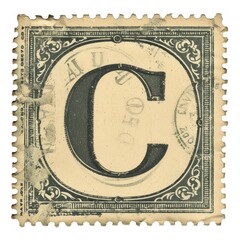 Obraz premium Postage stamp alphabet C paper text font.