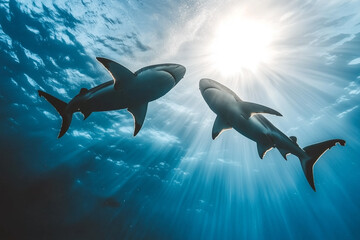 Majestic Sharks Swimming in the Beautiful Sea