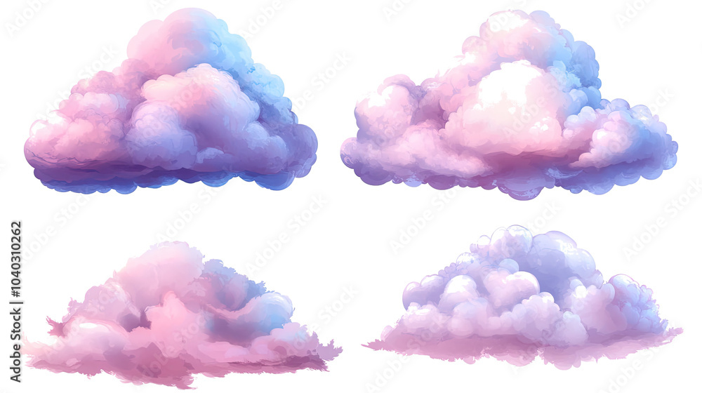 Poster pastel fluffy clouds on transparent background generative ai