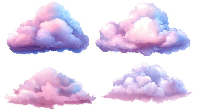 Pastel Fluffy Clouds on Transparent Background Generative AI