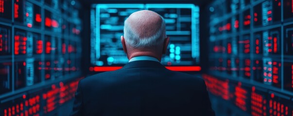 Senior engineer working on innovative tech in a futuristic lab, Silver Gen  innovation, creativity and technological advancements in later years