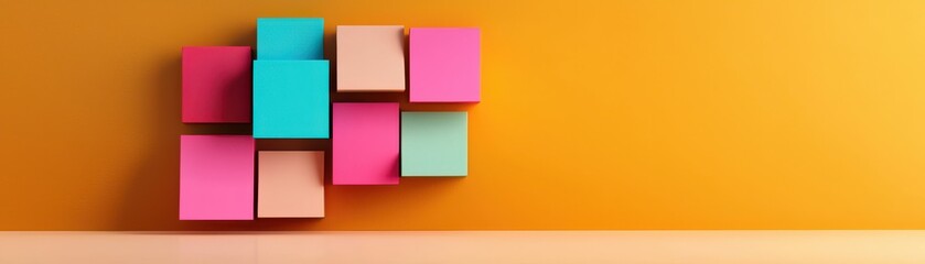 Fototapeta premium A vibrant arrangement of colorful blocks against a bright orange background, creating an eye-catching visual display.