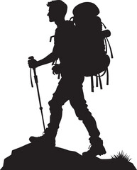 Mountain trekking person silhouette vector illustration isolated on a white background