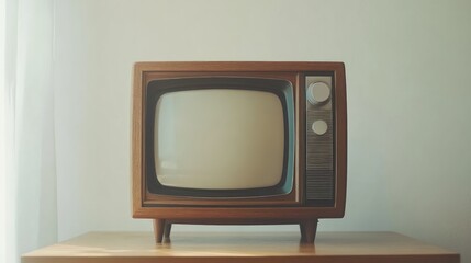Vintage wooden television set with a framed screen cutout, designed through generative AI, evoking nostalgia and showcasing retro aesthetics in modern design.
