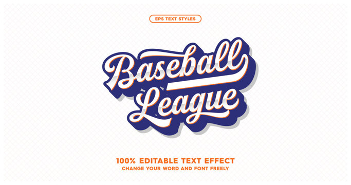 A stylish baseball-inspired font effect. Fully editable text for a dynamic and sporty look. American baseball club colors.