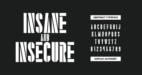 Insane and Insecure: A bold, uppercase alphabet with sharp, sliced, and broken stencil effects from A to Z. Perfect for edgy, standout designs. Fully editable vector typography for dynamic creativity