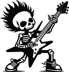 Skull face playing the guitar Stylized design