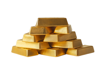 Pile of gold bars on transparent background