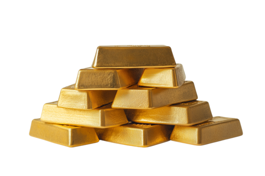 Pile of gold bars on transparent background