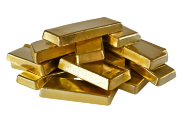 Stack of shiny gold bars isolated on transparent background