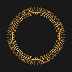 Elegant golden round ornamental frame with intricate swirl patterns on bla