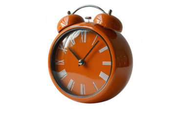 Orange desk clock isolated on transparent background, png file, no background png file
