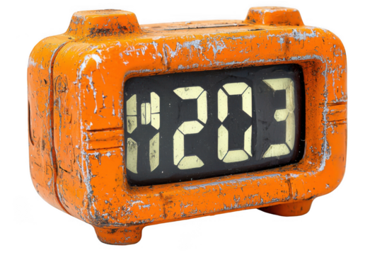 Orange digital clock isolated on transparent background, png file, no background png file