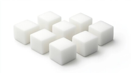 Obraz premium White sugar cubes arranged neatly, pristine and uniform, isolated on a clean white surface, evoking a sense of simplicity and sweetness in a minimalist style.