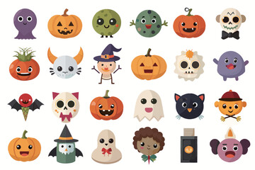 Fototapeta premium cute Halloween element Icons collection with pumpkins and ghosts