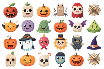 Fototapeta premium cute Halloween element Icons collection with pumpkins and ghosts